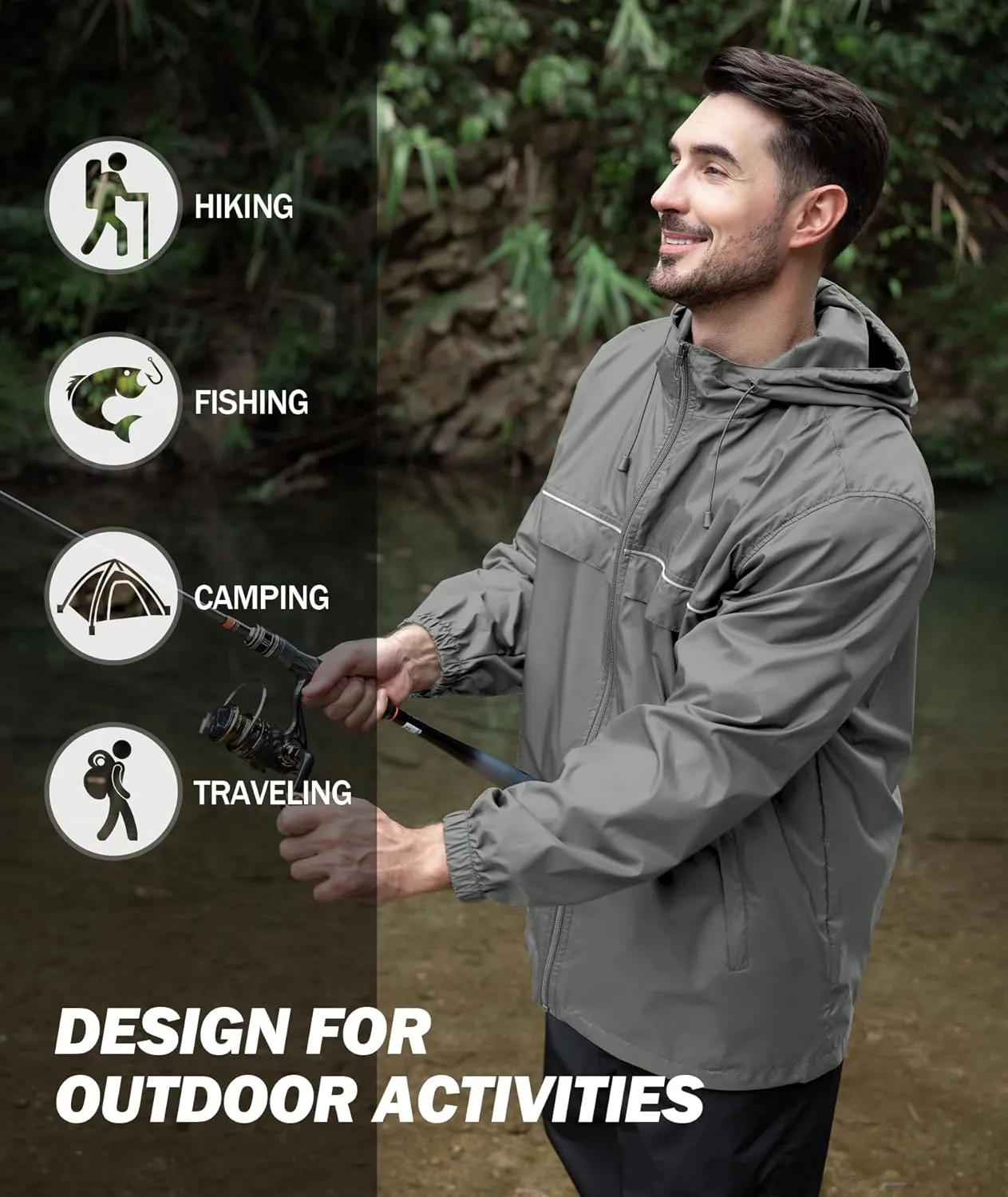 SWISSWELL Mens Waterproof Windbreaker Rain Jacket Lightweight Packable Raincoat with Hood for Golf Hiking Travel