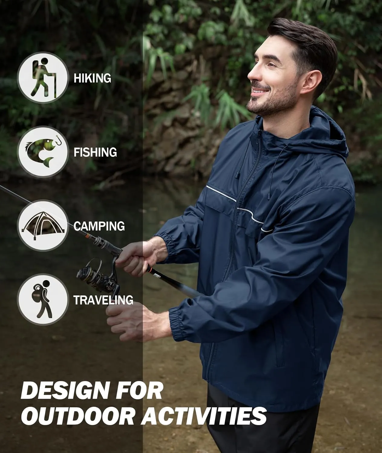 SWISSWELL Mens Waterproof Windbreaker Rain Jacket Lightweight Packable Raincoat with Hood for Golf Hiking Travel