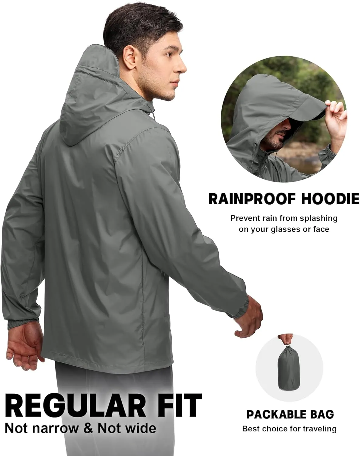 SWISSWELL Mens Waterproof Windbreaker Rain Jacket Lightweight Packable Raincoat with Hood for Golf Hiking Travel