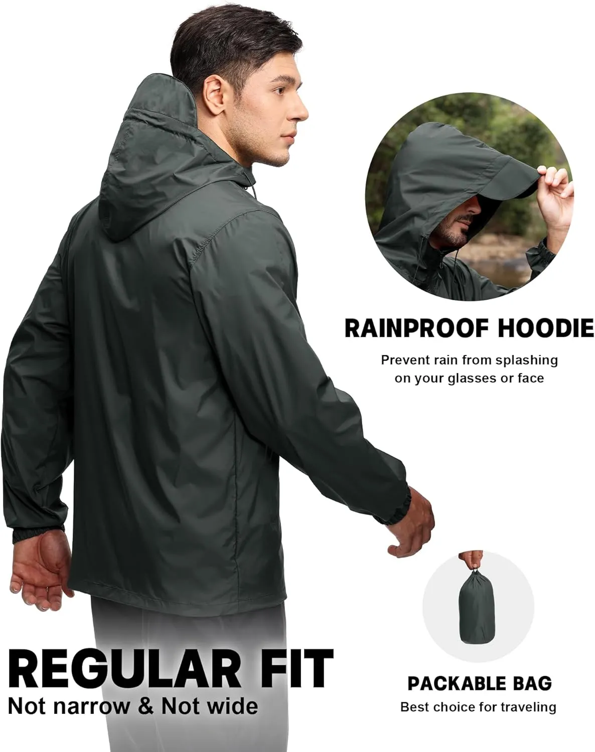 SWISSWELL Mens Waterproof Windbreaker Rain Jacket Lightweight Packable Raincoat with Hood for Golf Hiking Travel