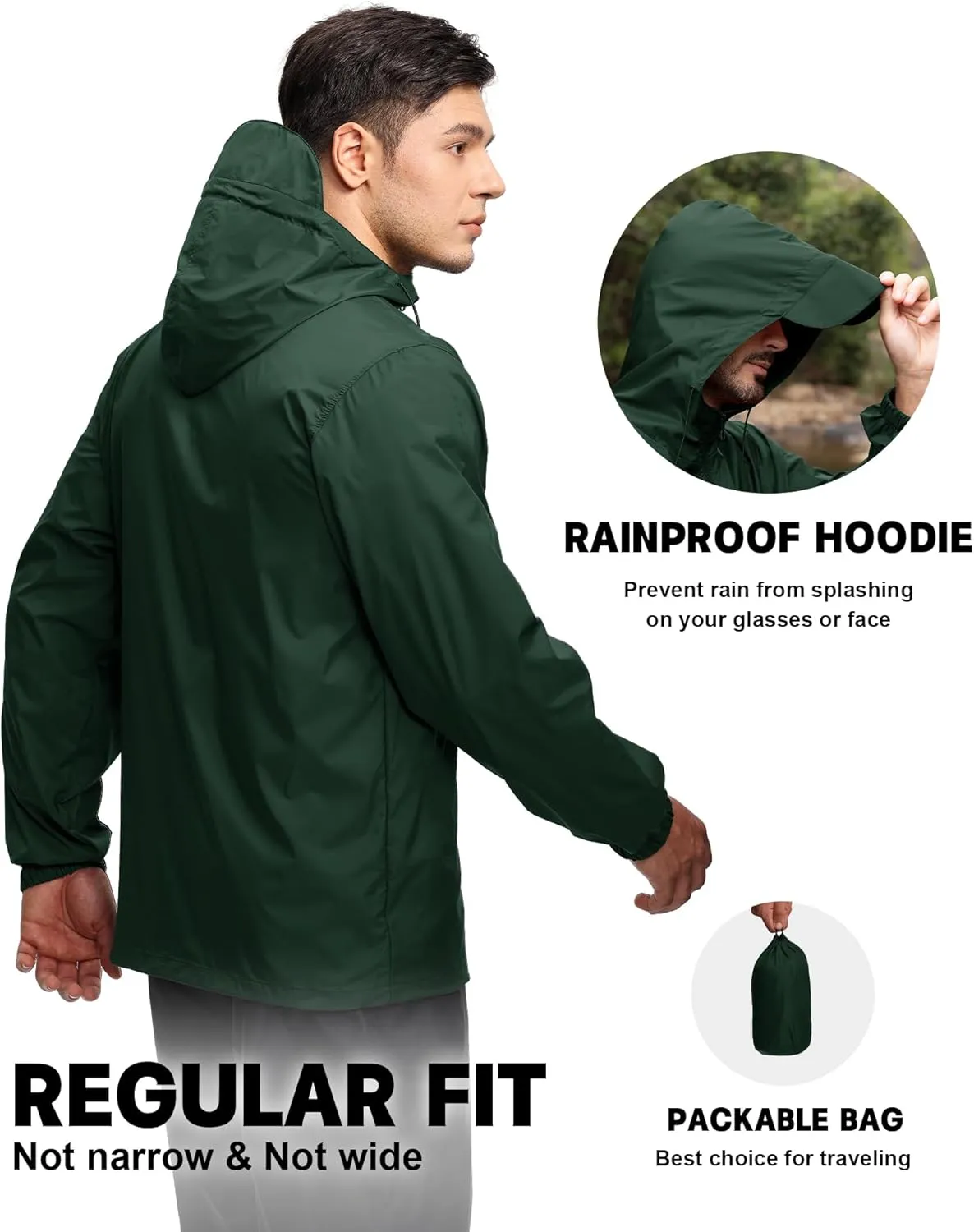 SWISSWELL Mens Waterproof Windbreaker Rain Jacket Lightweight Packable Raincoat with Hood for Golf Hiking Travel