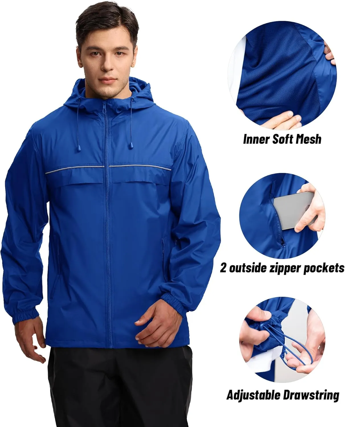 SWISSWELL Mens Waterproof Windbreaker Rain Jacket Lightweight Packable Raincoat with Hood for Golf Hiking Travel