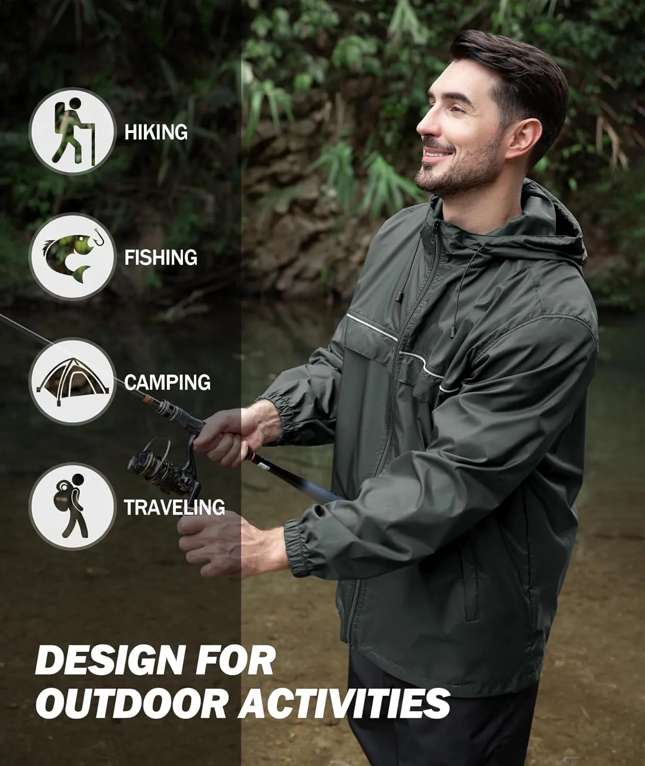 SWISSWELL Mens Waterproof Windbreaker Rain Jacket Lightweight Packable Raincoat with Hood for Golf Hiking Travel