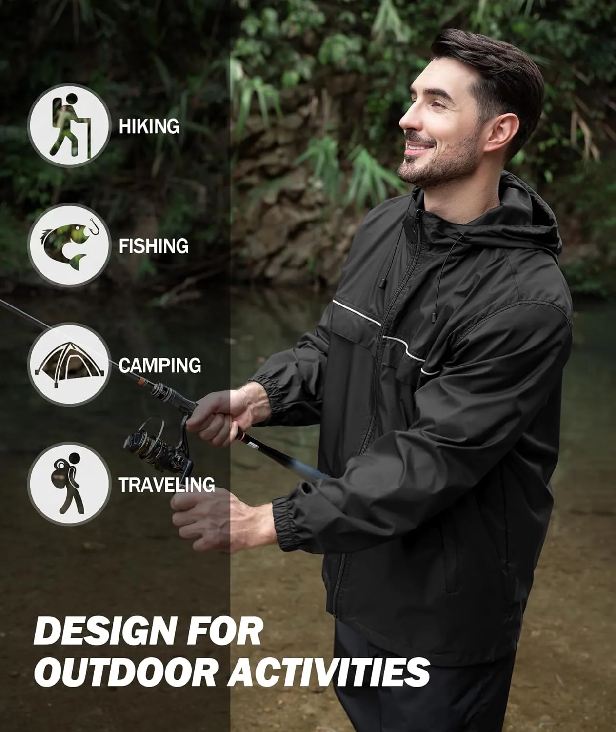 SWISSWELL Mens Waterproof Windbreaker Rain Jacket Lightweight Packable Raincoat with Hood for Golf Hiking Travel