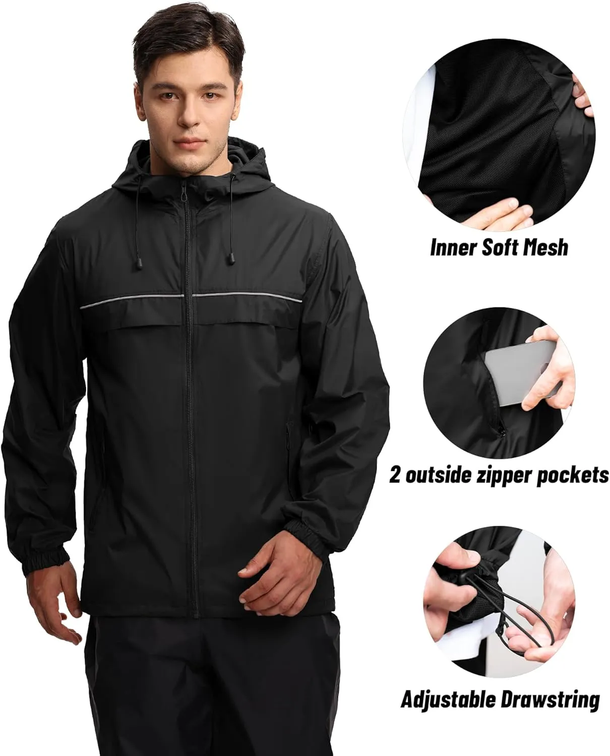 SWISSWELL Mens Waterproof Windbreaker Rain Jacket Lightweight Packable Raincoat with Hood for Golf Hiking Travel