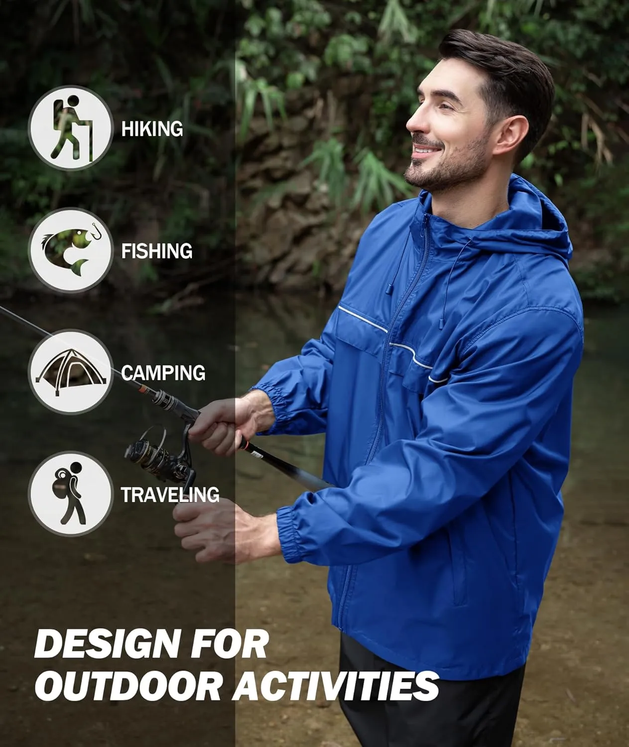 SWISSWELL Mens Waterproof Windbreaker Rain Jacket Lightweight Packable Raincoat with Hood for Golf Hiking Travel