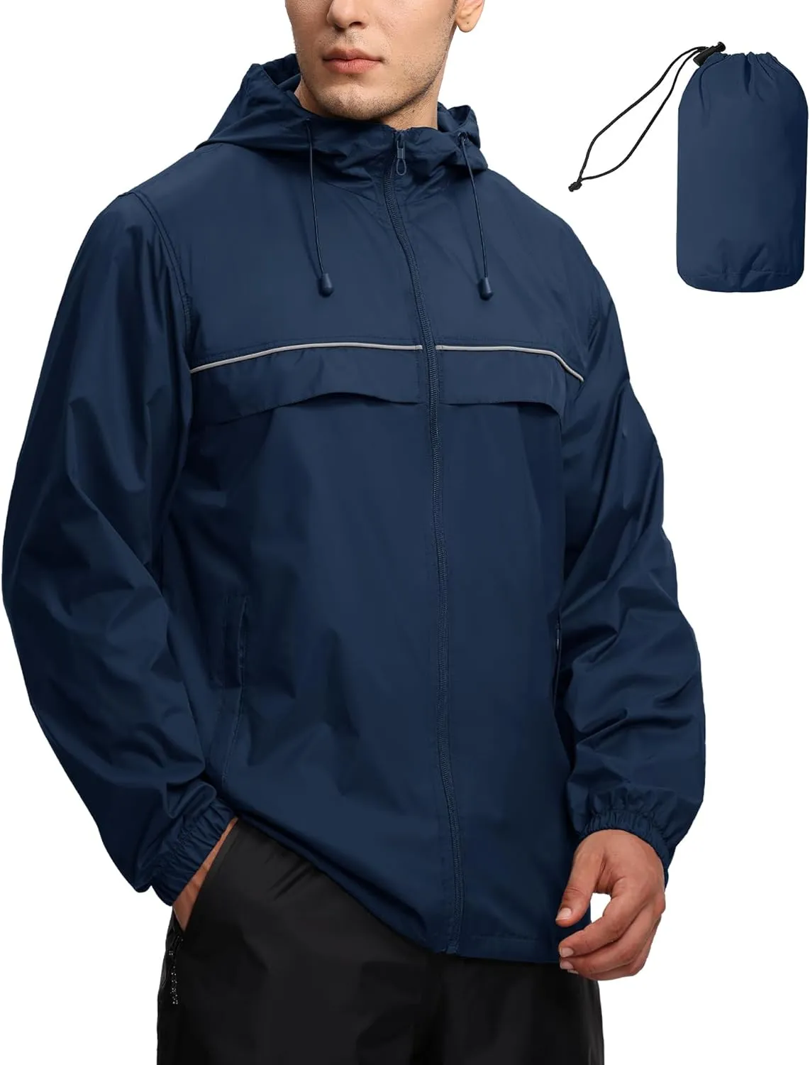 SWISSWELL Mens Waterproof Windbreaker Rain Jacket Lightweight Packable Raincoat with Hood for Golf Hiking Travel