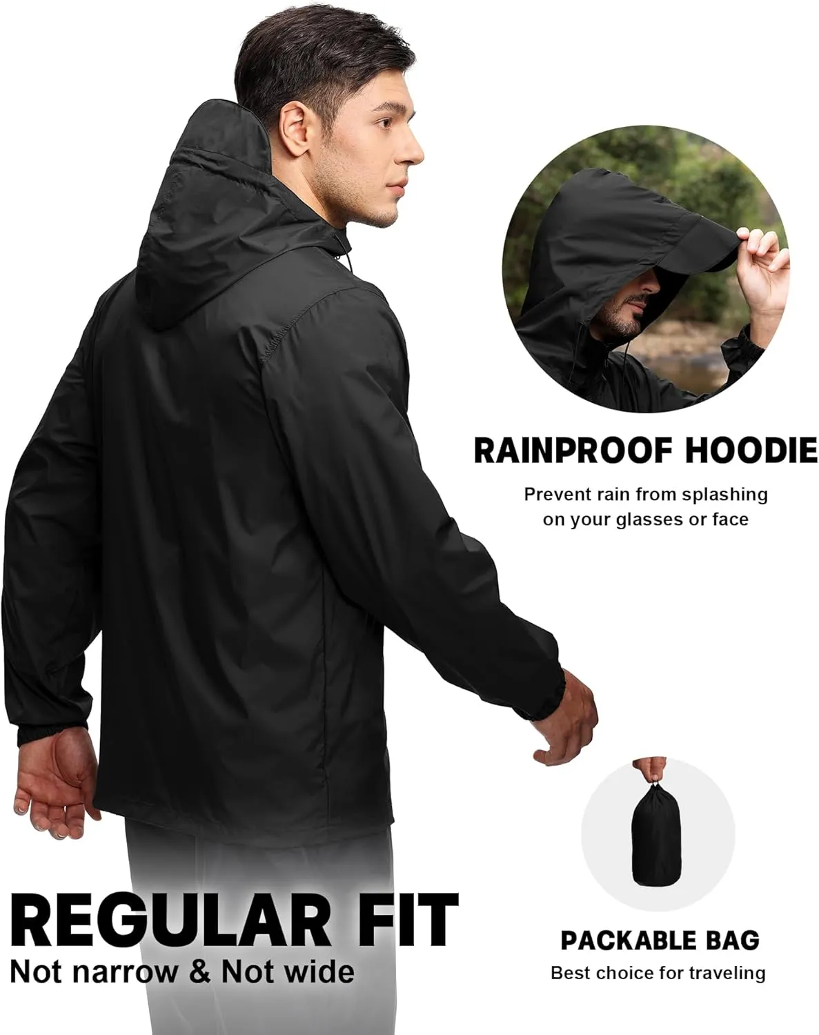 SWISSWELL Mens Waterproof Windbreaker Rain Jacket Lightweight Packable Raincoat with Hood for Golf Hiking Travel