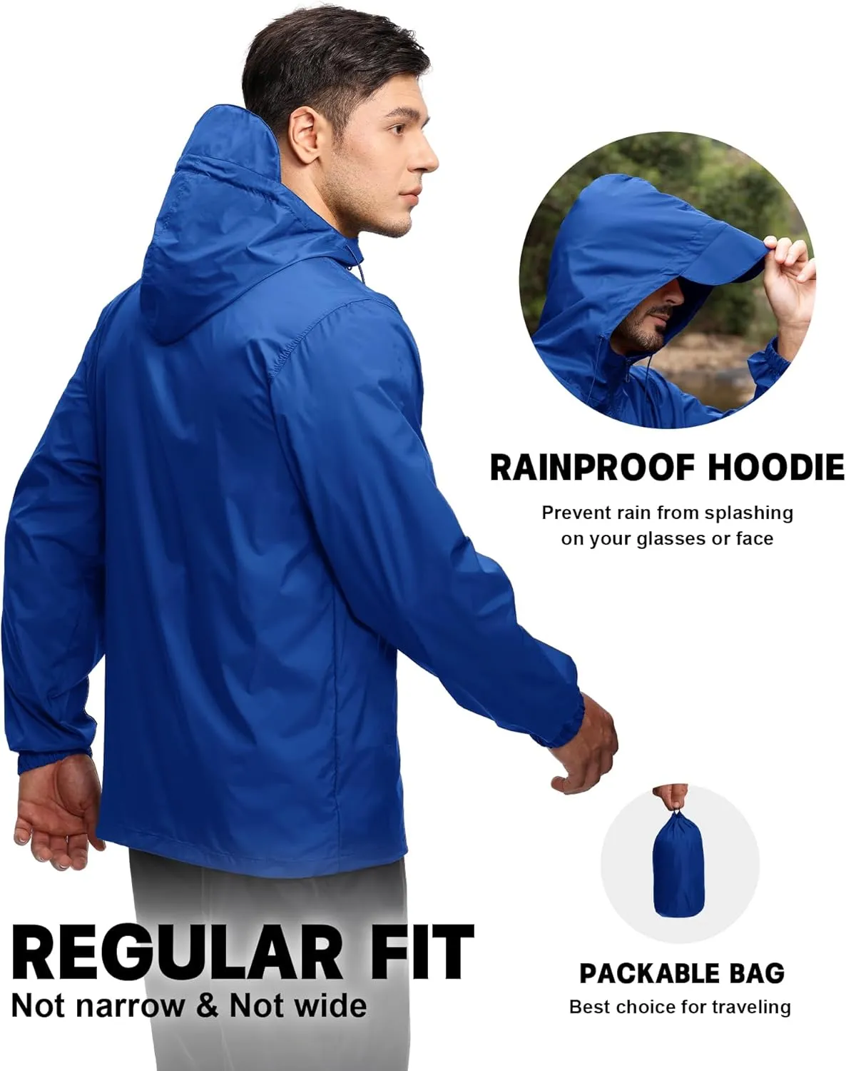 SWISSWELL Mens Waterproof Windbreaker Rain Jacket Lightweight Packable Raincoat with Hood for Golf Hiking Travel