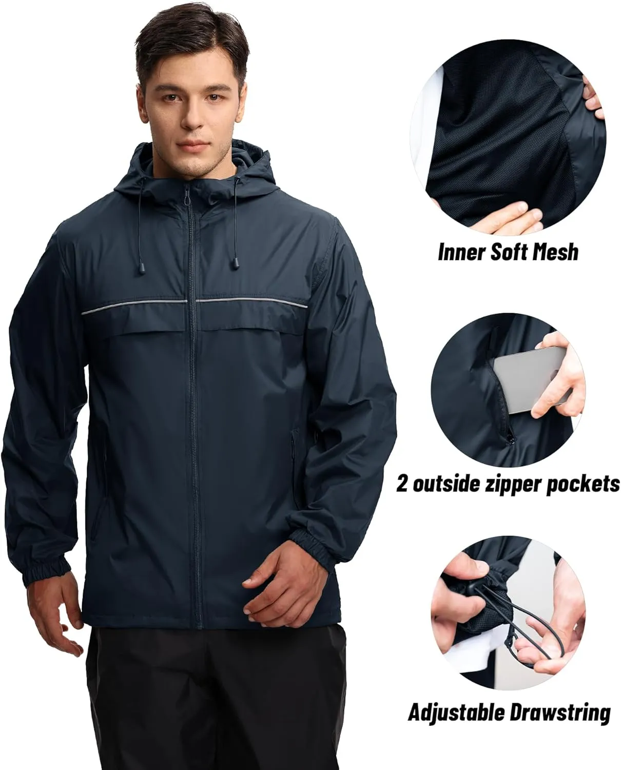 SWISSWELL Mens Waterproof Windbreaker Rain Jacket Lightweight Packable Raincoat with Hood for Golf Hiking Travel