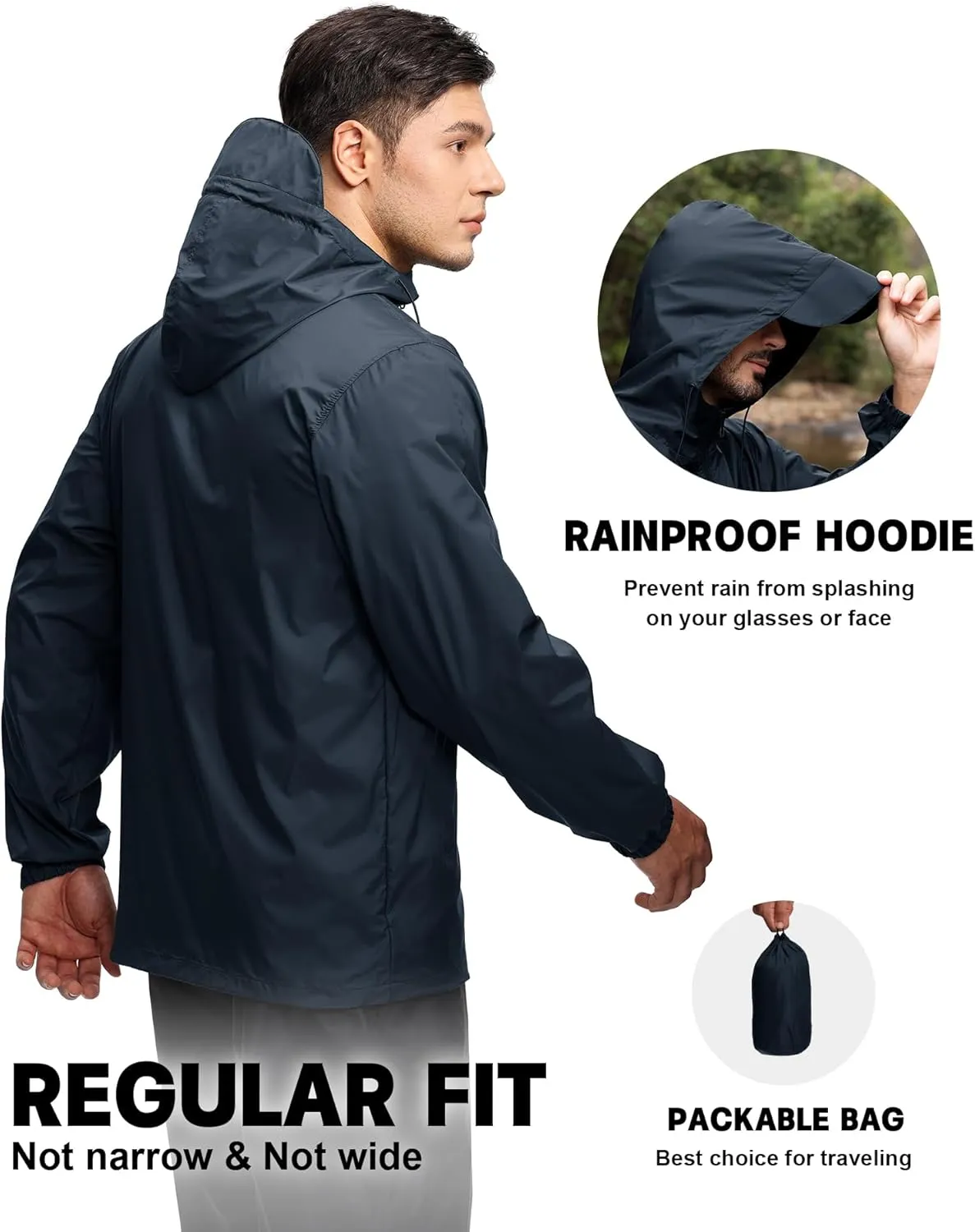 SWISSWELL Mens Waterproof Windbreaker Rain Jacket Lightweight Packable Raincoat with Hood for Golf Hiking Travel