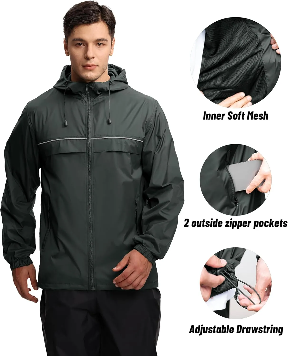 SWISSWELL Mens Waterproof Windbreaker Rain Jacket Lightweight Packable Raincoat with Hood for Golf Hiking Travel