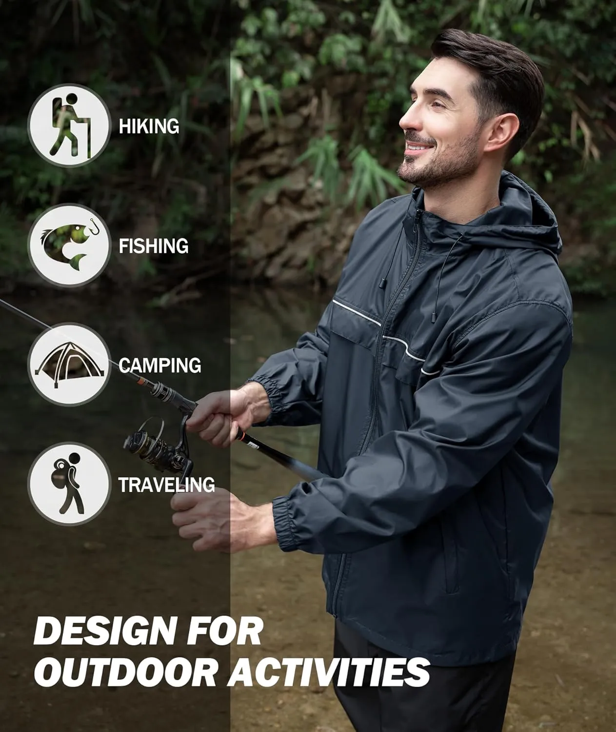 SWISSWELL Mens Waterproof Windbreaker Rain Jacket Lightweight Packable Raincoat with Hood for Golf Hiking Travel