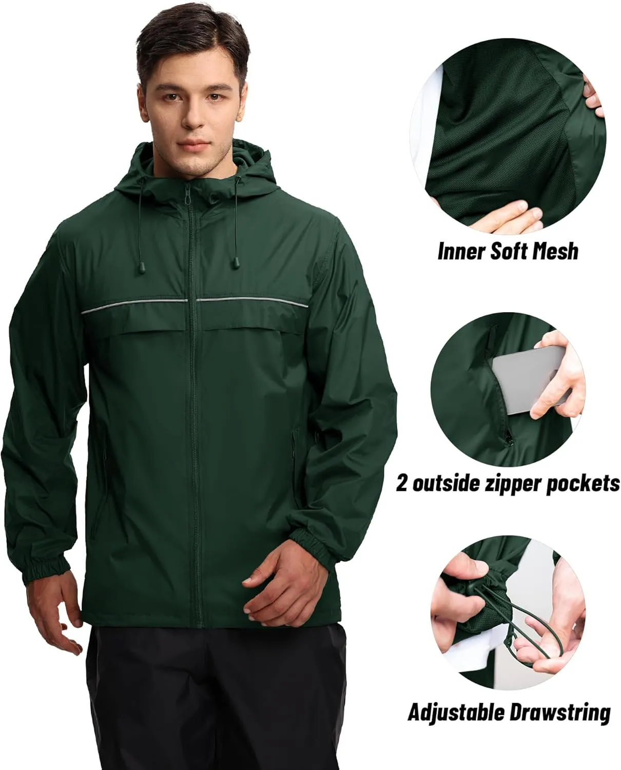 SWISSWELL Mens Waterproof Windbreaker Rain Jacket Lightweight Packable Raincoat with Hood for Golf Hiking Travel