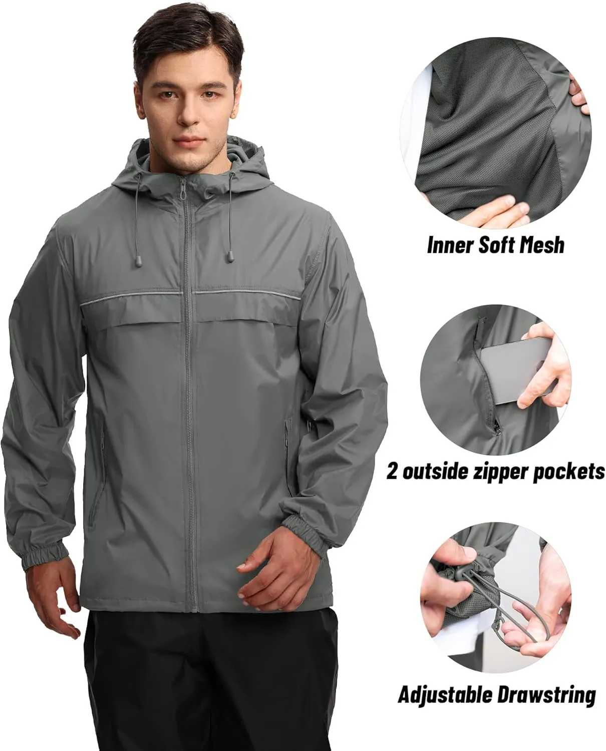 SWISSWELL Mens Waterproof Windbreaker Rain Jacket Lightweight Packable Raincoat with Hood for Golf Hiking Travel
