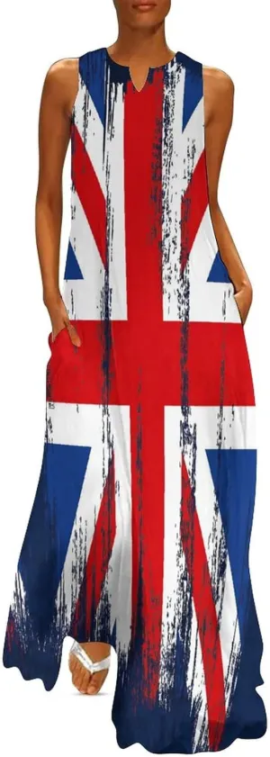 TAIZIYEAH Long Dress Elegant Casual Long Dress British Flag Girls Summer Sunshine Beach Skirts for Womens 4XL
