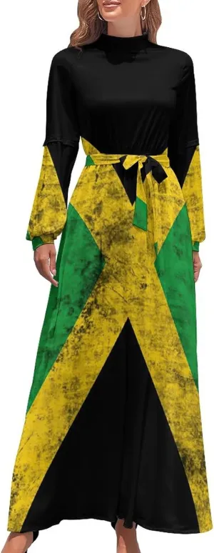 TAIZIYEAH Long Dress Elegant Casual Long Dress Jamaica Flag Girls Summer Sunshine Beach Skirts for Womens XS