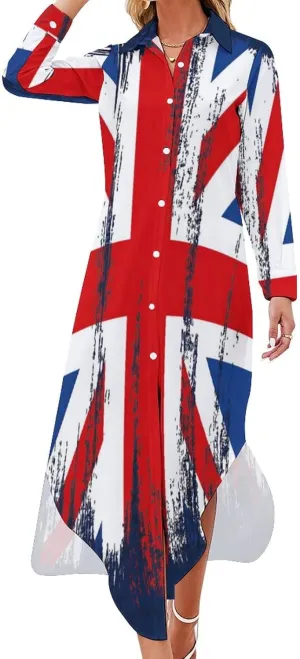 TAIZIYEAH Long Sleeved Shirt Dress British Flag Women's Summer Casual Loose Dress Long Dress Short Sleeve