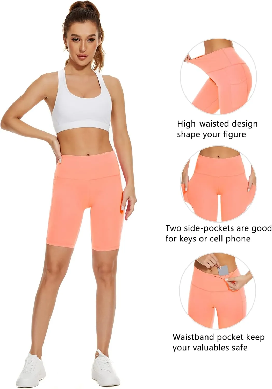 Taydey Women's High Waist Yoga Running Workout Athletic Cycling Hiking Sports Shorts
