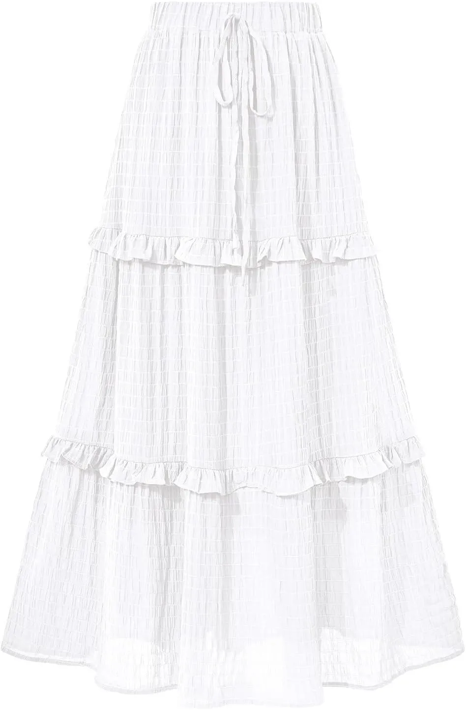 Tiered Maxi Skirts for Women 2025 Summer Drawstring Elastic Waisted Flowy Swing A-Line Ruffle Long Boho Skirt