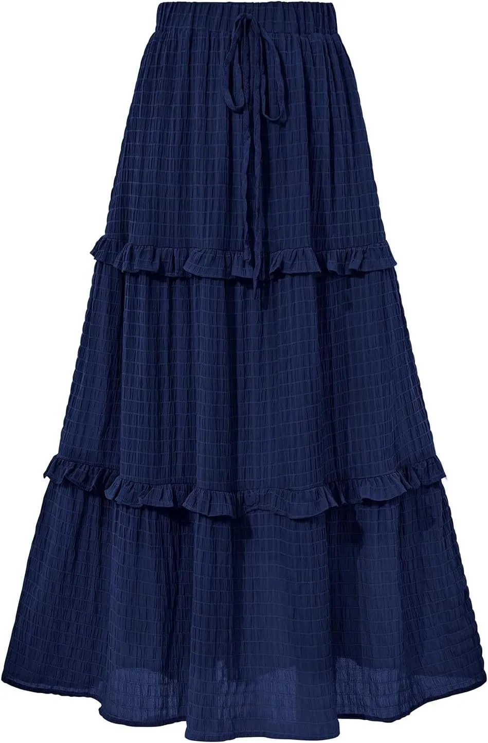 Tiered Maxi Skirts for Women 2025 Summer Drawstring Elastic Waisted Flowy Swing A-Line Ruffle Long Boho Skirt