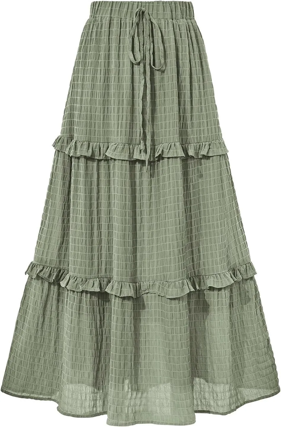 Tiered Maxi Skirts for Women 2025 Summer Drawstring Elastic Waisted Flowy Swing A-Line Ruffle Long Boho Skirt