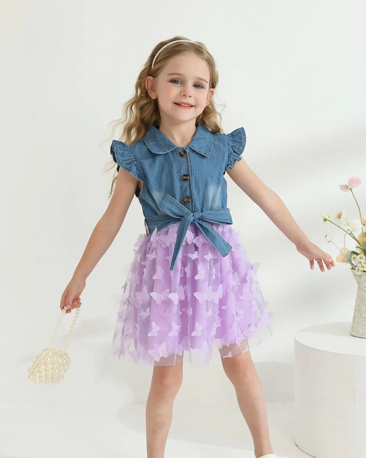 Toddler Girl Clothes Denim Tulle Dresses Baby Summer Tutu Sundress Outfit Toddler Princess Dress for Girls