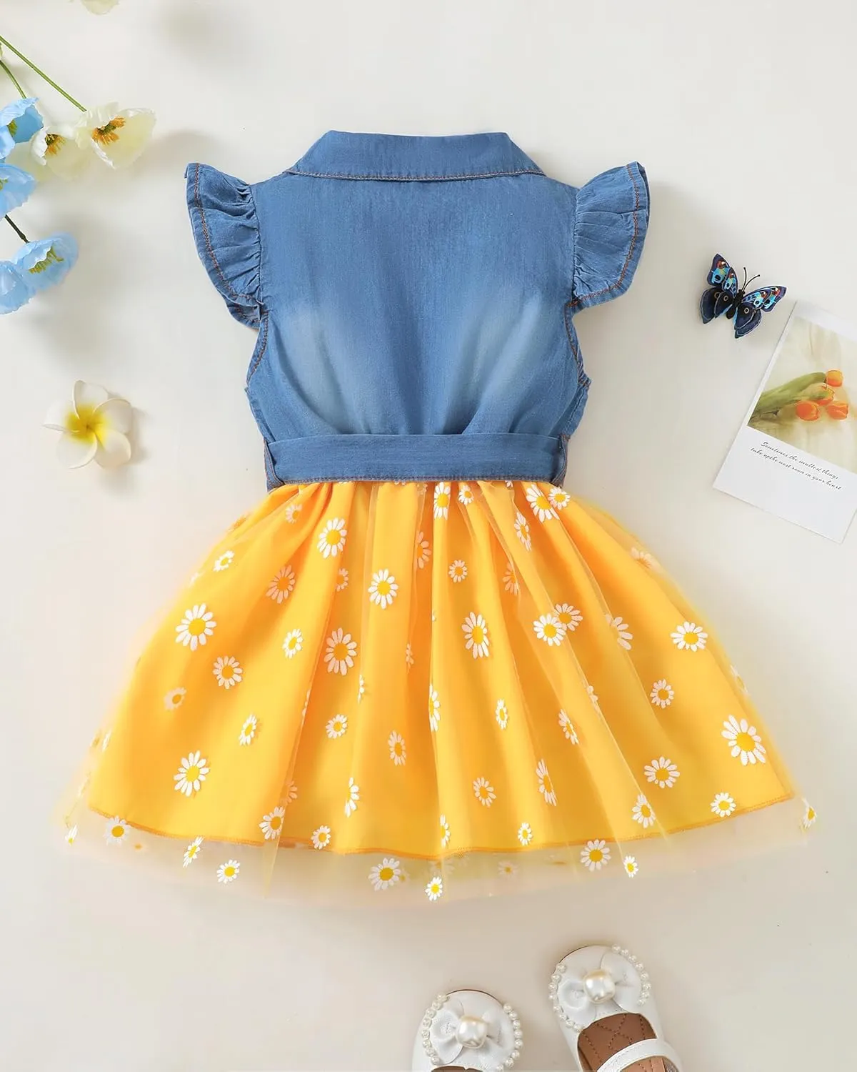 Toddler Girl Clothes Denim Tulle Dresses Baby Summer Tutu Sundress Outfit Toddler Princess Dress for Girls