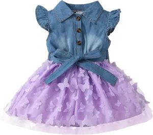 Toddler Girl Clothes Denim Tulle Dresses Baby Summer Tutu Sundress Outfit Toddler Princess Dress for Girls