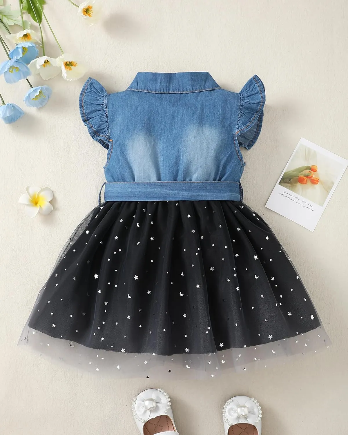 Toddler Girl Clothes Denim Tulle Dresses Baby Summer Tutu Sundress Outfit Toddler Princess Dress for Girls