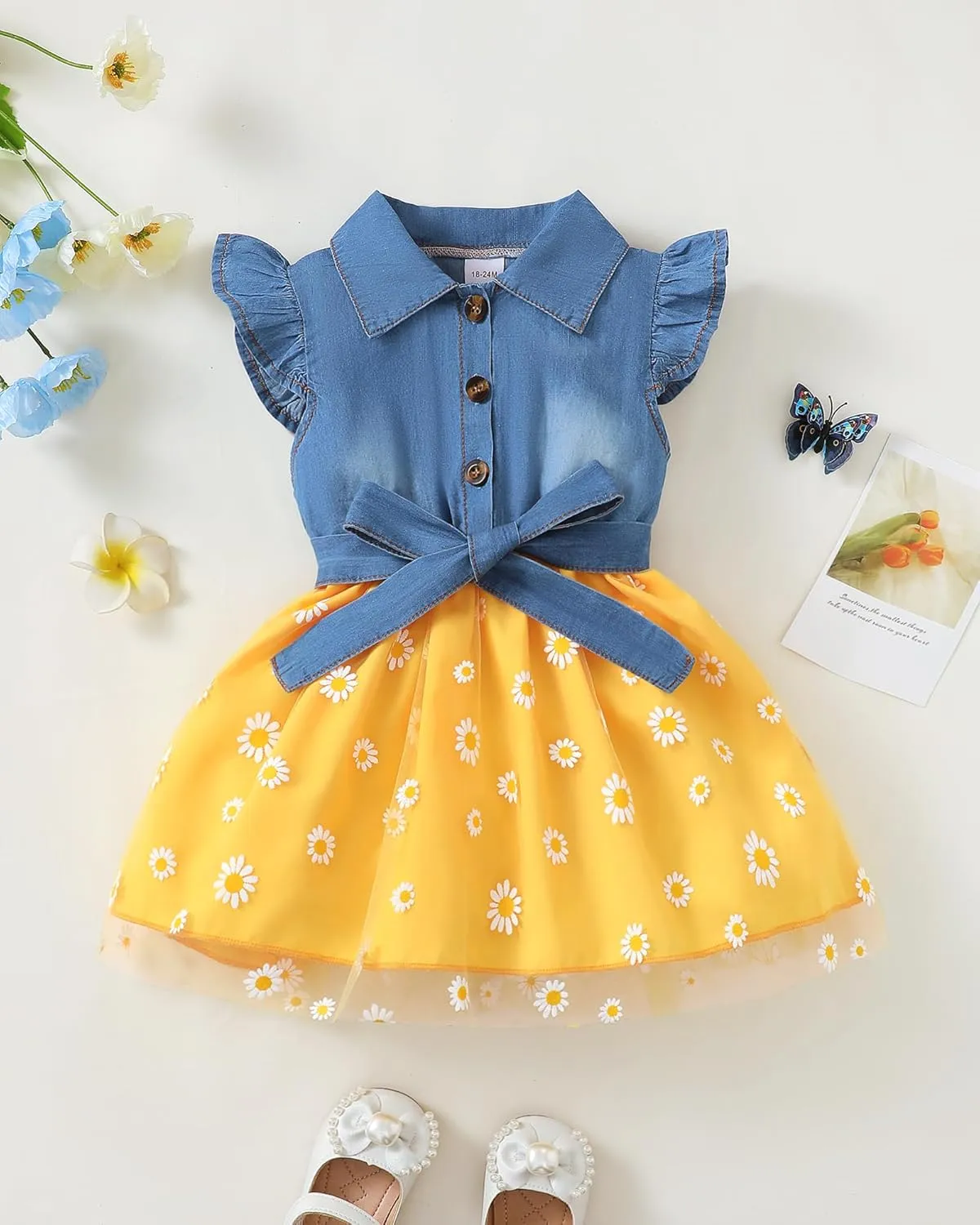 Toddler Girl Clothes Denim Tulle Dresses Baby Summer Tutu Sundress Outfit Toddler Princess Dress for Girls