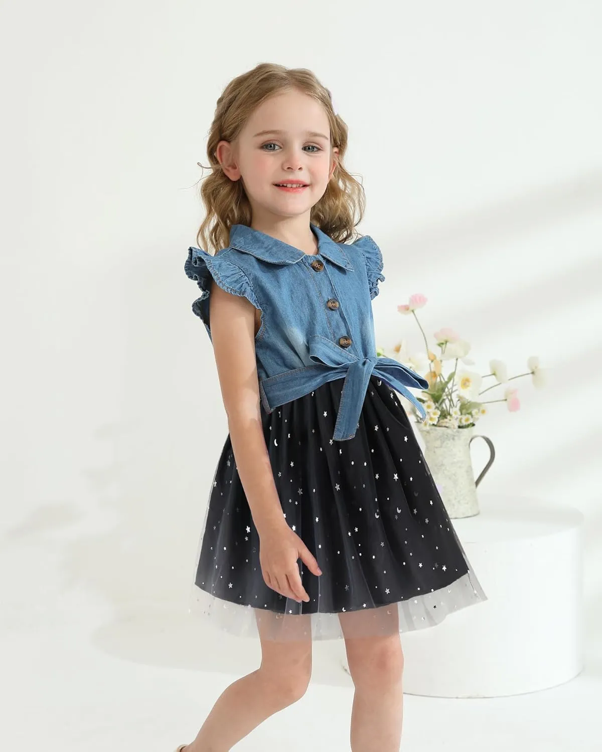 Toddler Girl Clothes Denim Tulle Dresses Baby Summer Tutu Sundress Outfit Toddler Princess Dress for Girls