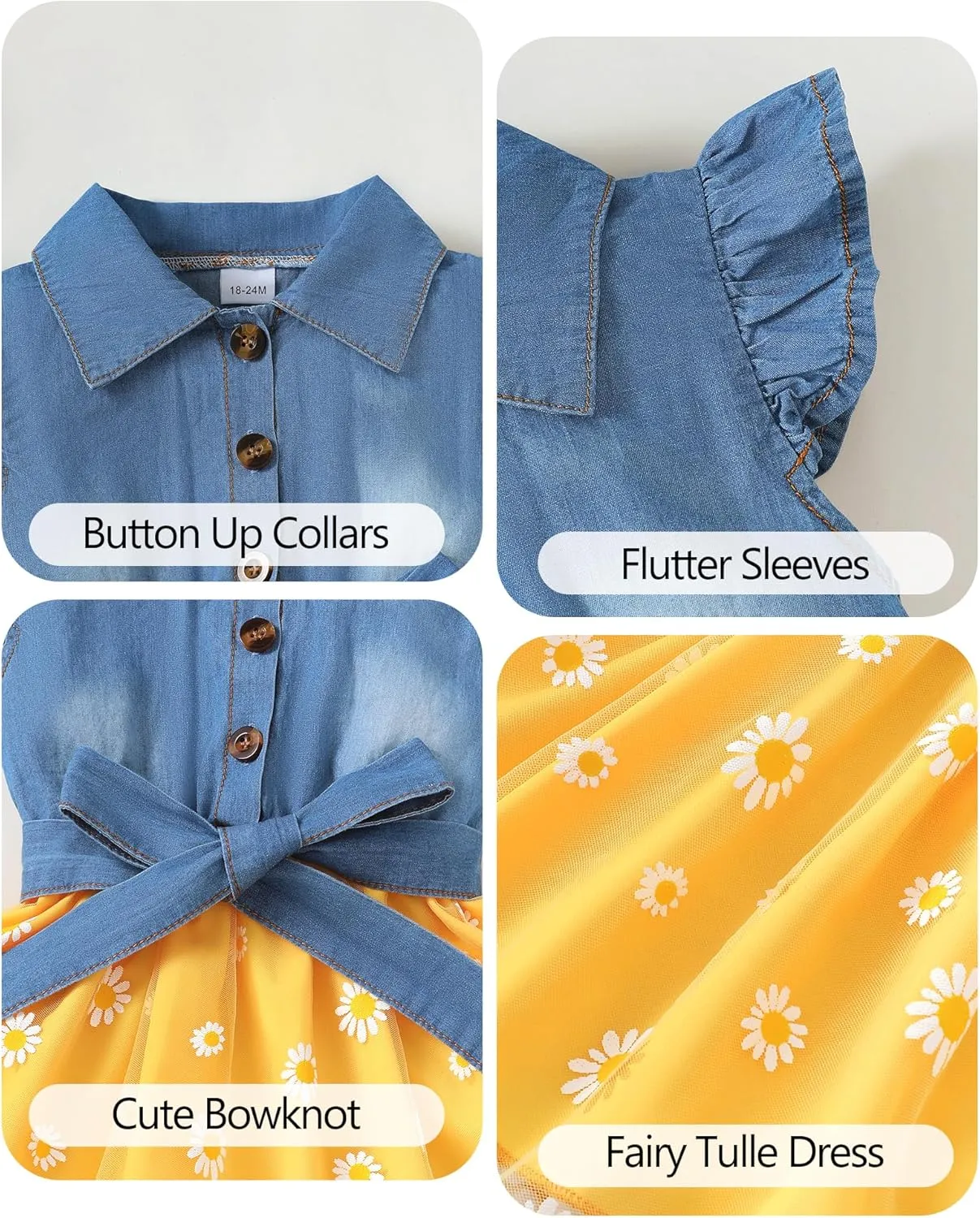 Toddler Girl Clothes Denim Tulle Dresses Baby Summer Tutu Sundress Outfit Toddler Princess Dress for Girls