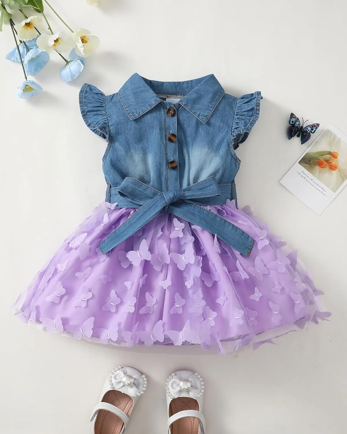 Toddler Girl Clothes Denim Tulle Dresses Baby Summer Tutu Sundress Outfit Toddler Princess Dress for Girls