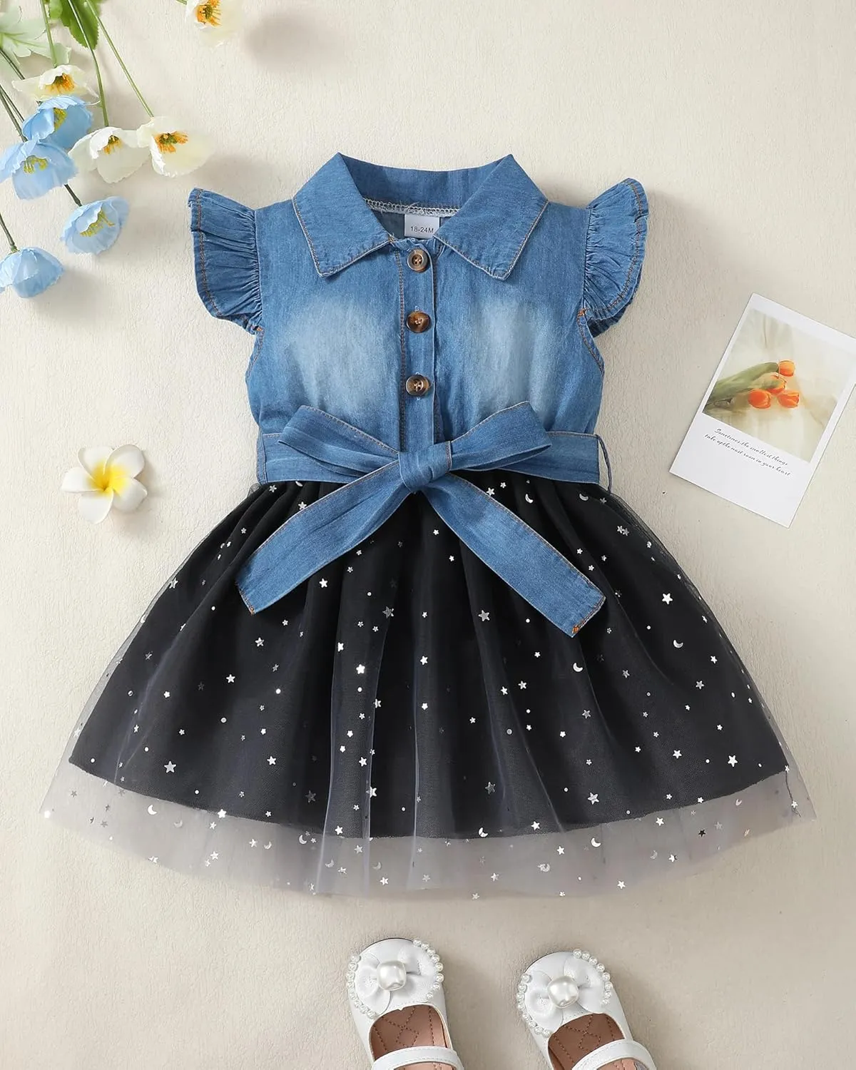 Toddler Girl Clothes Denim Tulle Dresses Baby Summer Tutu Sundress Outfit Toddler Princess Dress for Girls