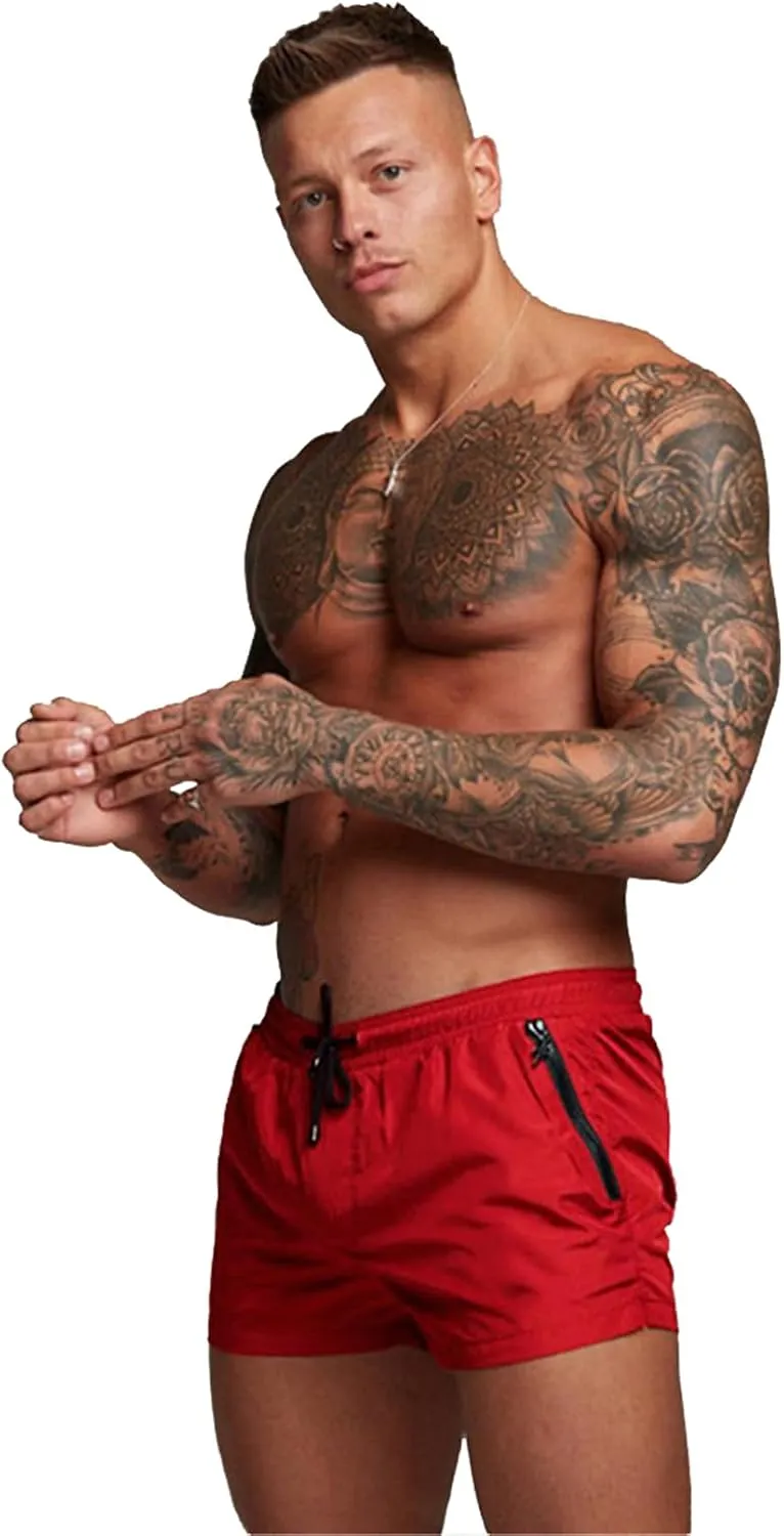 TONLEN Mens Swimwear Sports Shorts Swim Trunks with Zipper Pockets
