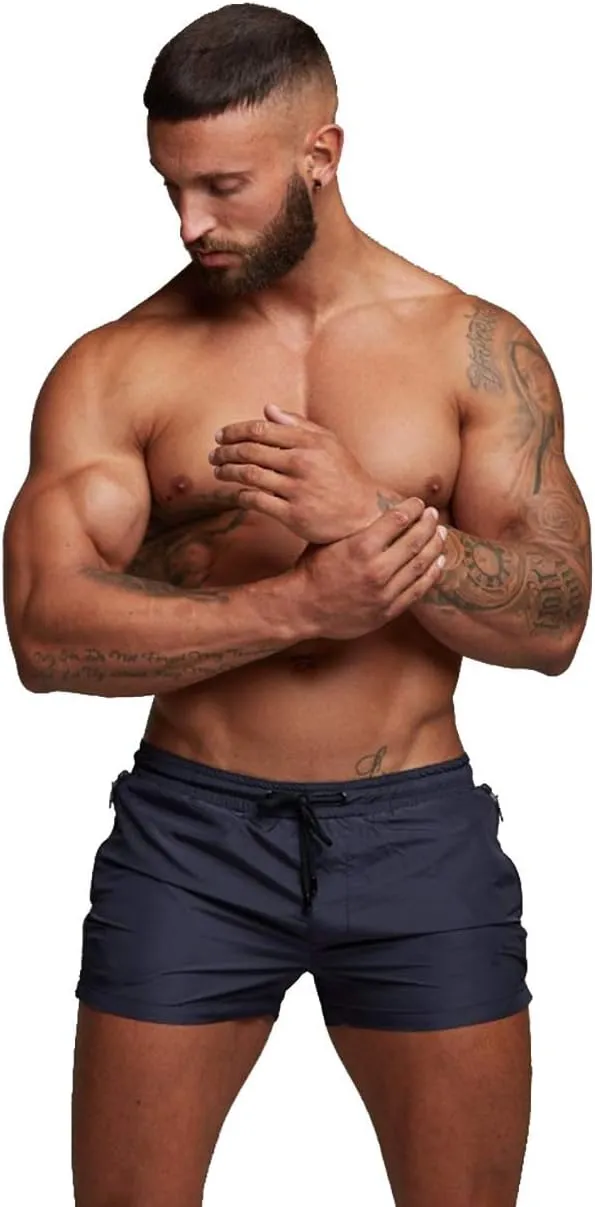 TONLEN Mens Swimwear Sports Shorts Swim Trunks with Zipper Pockets