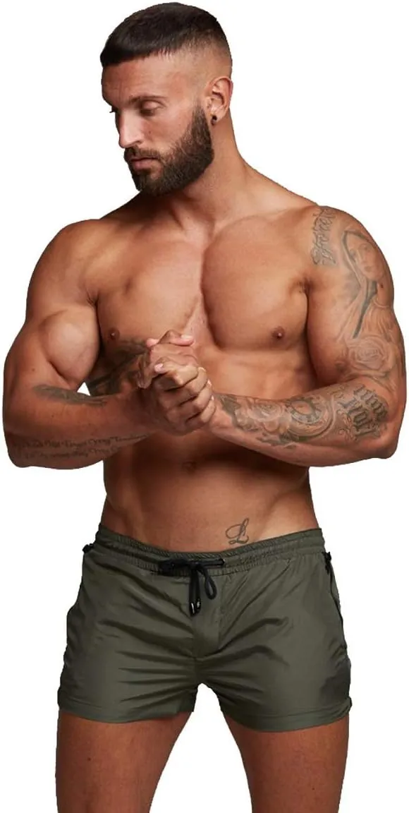 TONLEN Mens Swimwear Sports Shorts Swim Trunks with Zipper Pockets