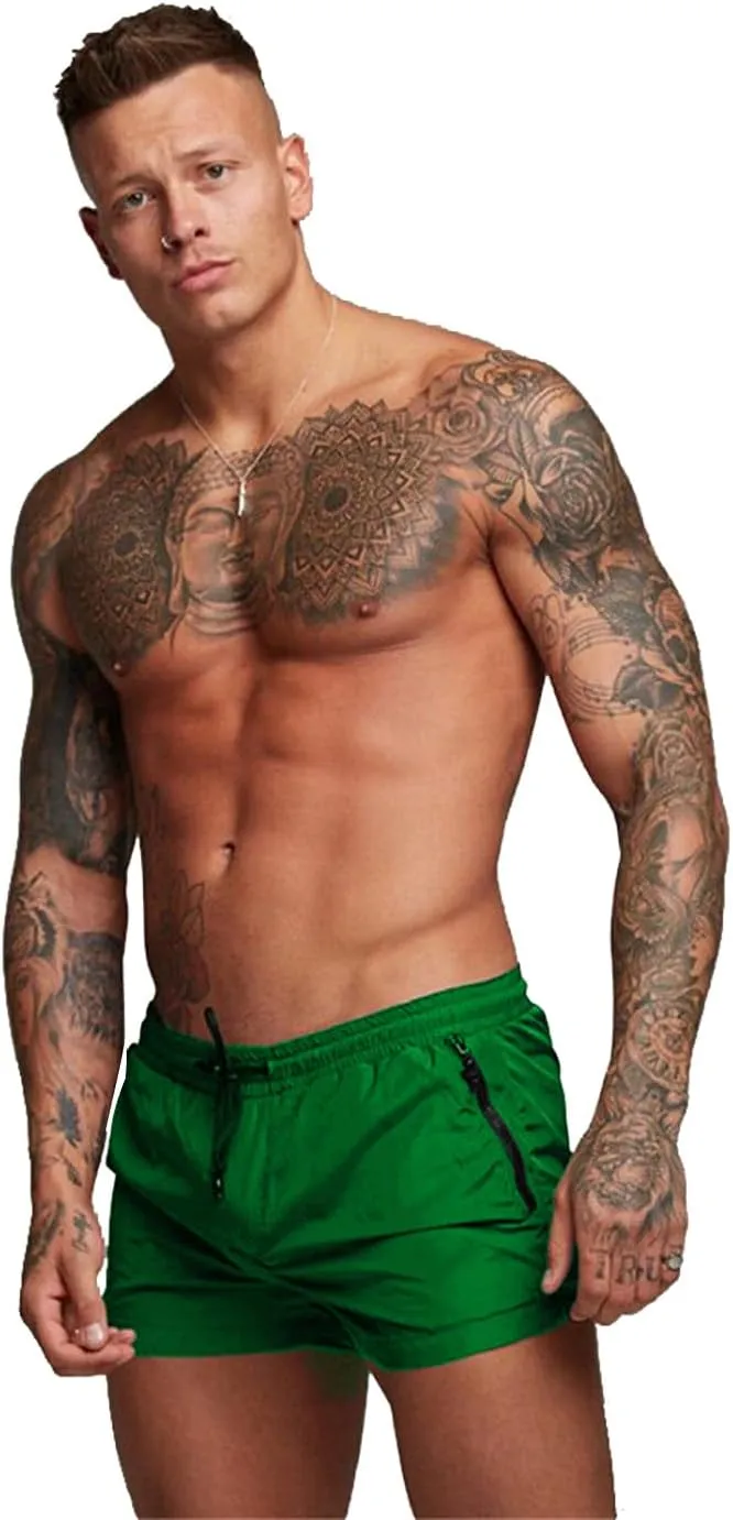 TONLEN Mens Swimwear Sports Shorts Swim Trunks with Zipper Pockets