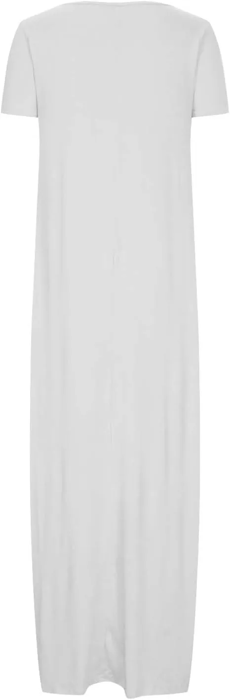 Tshirt Dresses for Women Casual Scoop Neck Short Sleeve Maxi Dress Summer Loose Plain Vacation Long Tee Shirts Dress