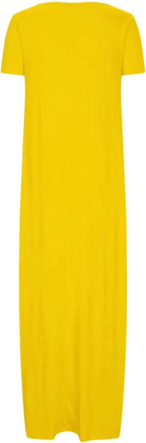 Tshirt Dresses for Women Casual Scoop Neck Short Sleeve Maxi Dress Summer Loose Plain Vacation Long Tee Shirts Dress