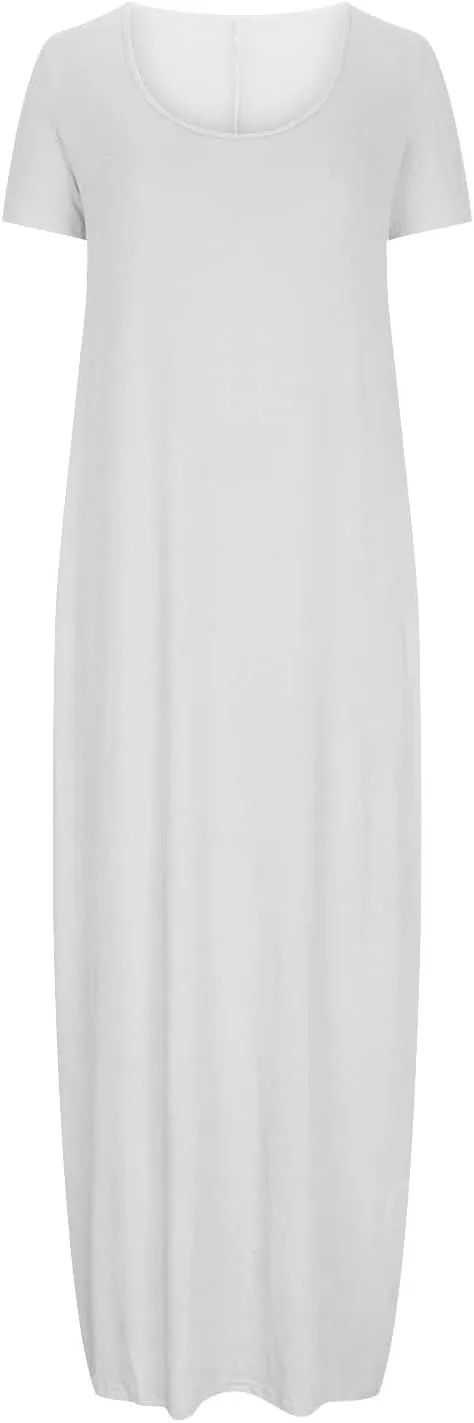 Tshirt Dresses for Women Casual Scoop Neck Short Sleeve Maxi Dress Summer Loose Plain Vacation Long Tee Shirts Dress