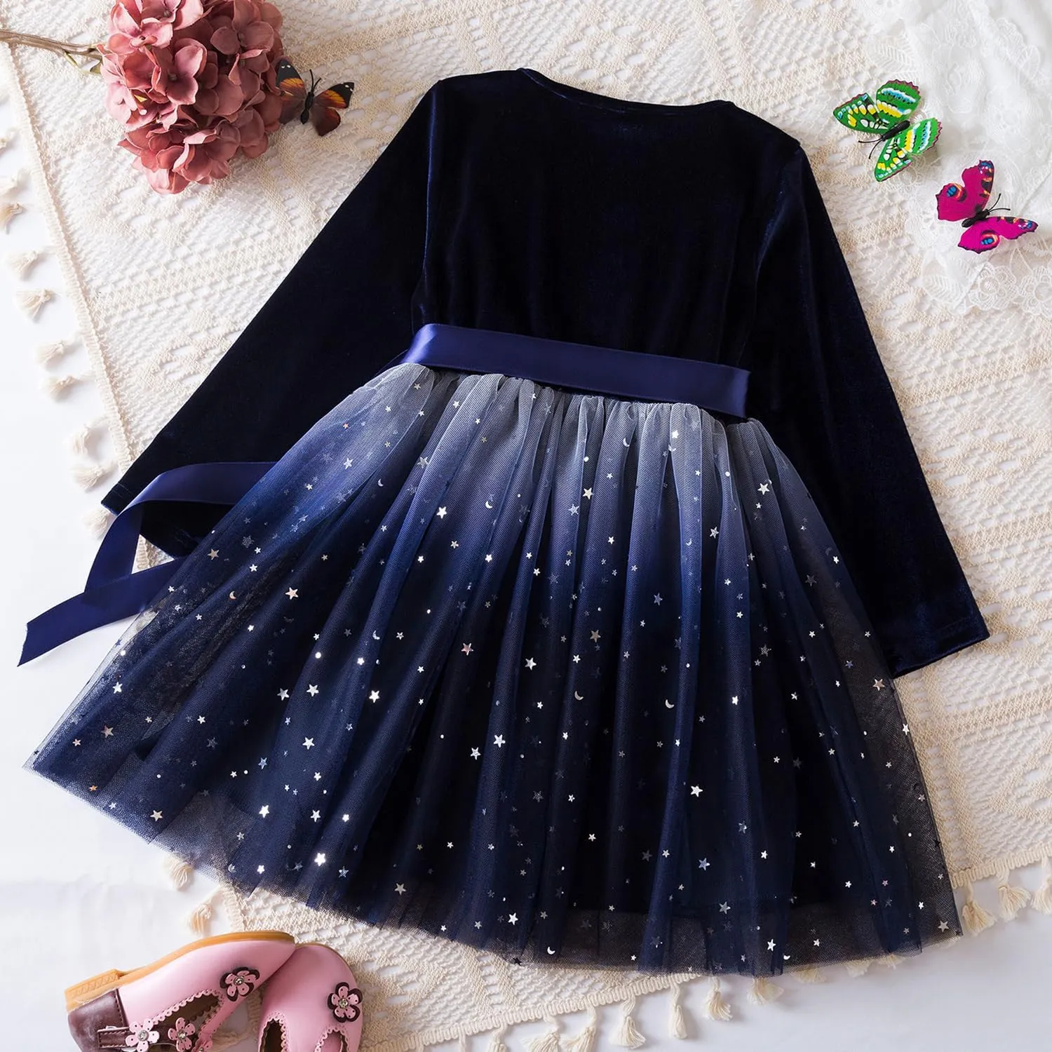 TTYAOVO Girl Long Sleeve Dress Fall Winter Princess Causal Dresses
