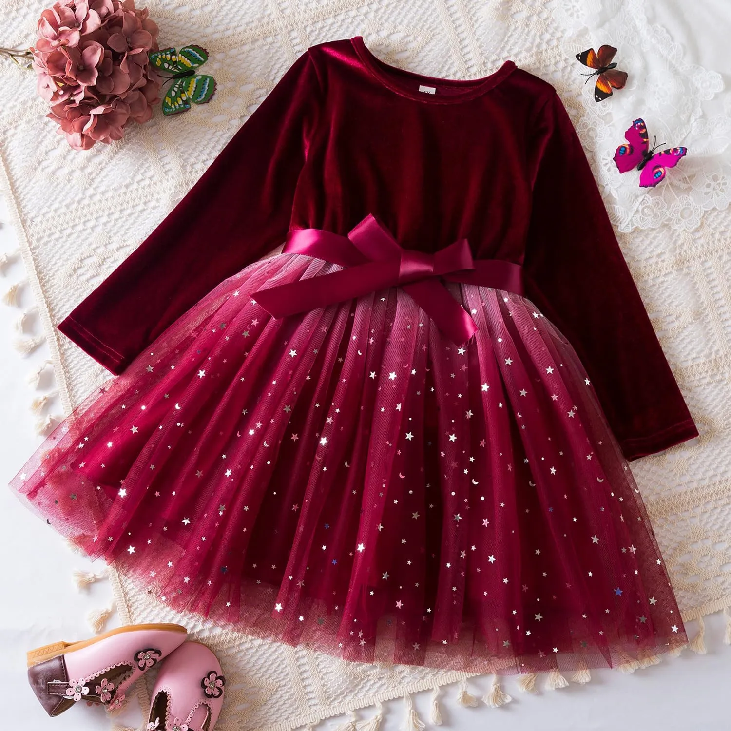 TTYAOVO Girl Long Sleeve Dress Fall Winter Princess Causal Dresses