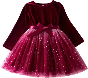 TTYAOVO Girl Long Sleeve Dress Fall Winter Princess Causal Dresses