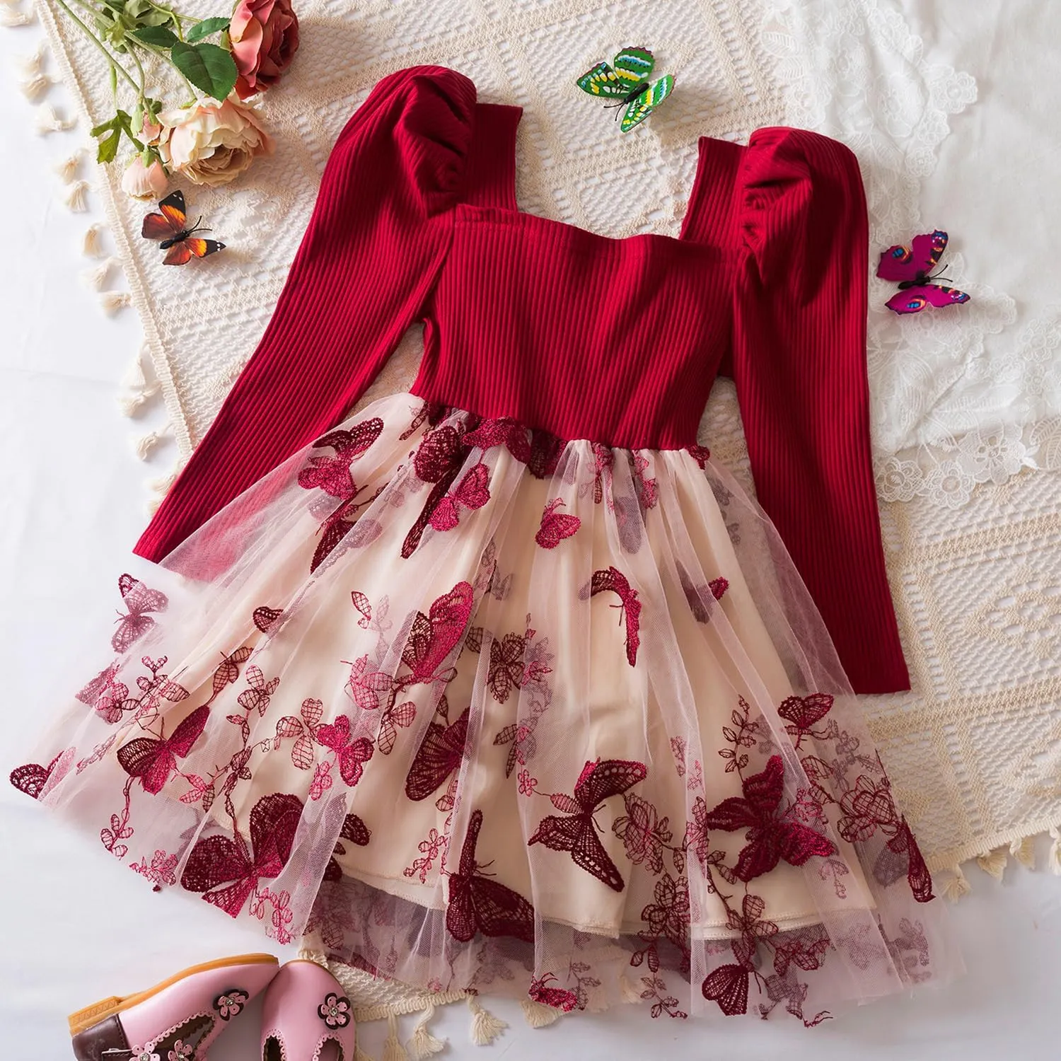 TTYAOVO Girl Long Sleeve Dress Fall Winter Princess Causal Dresses