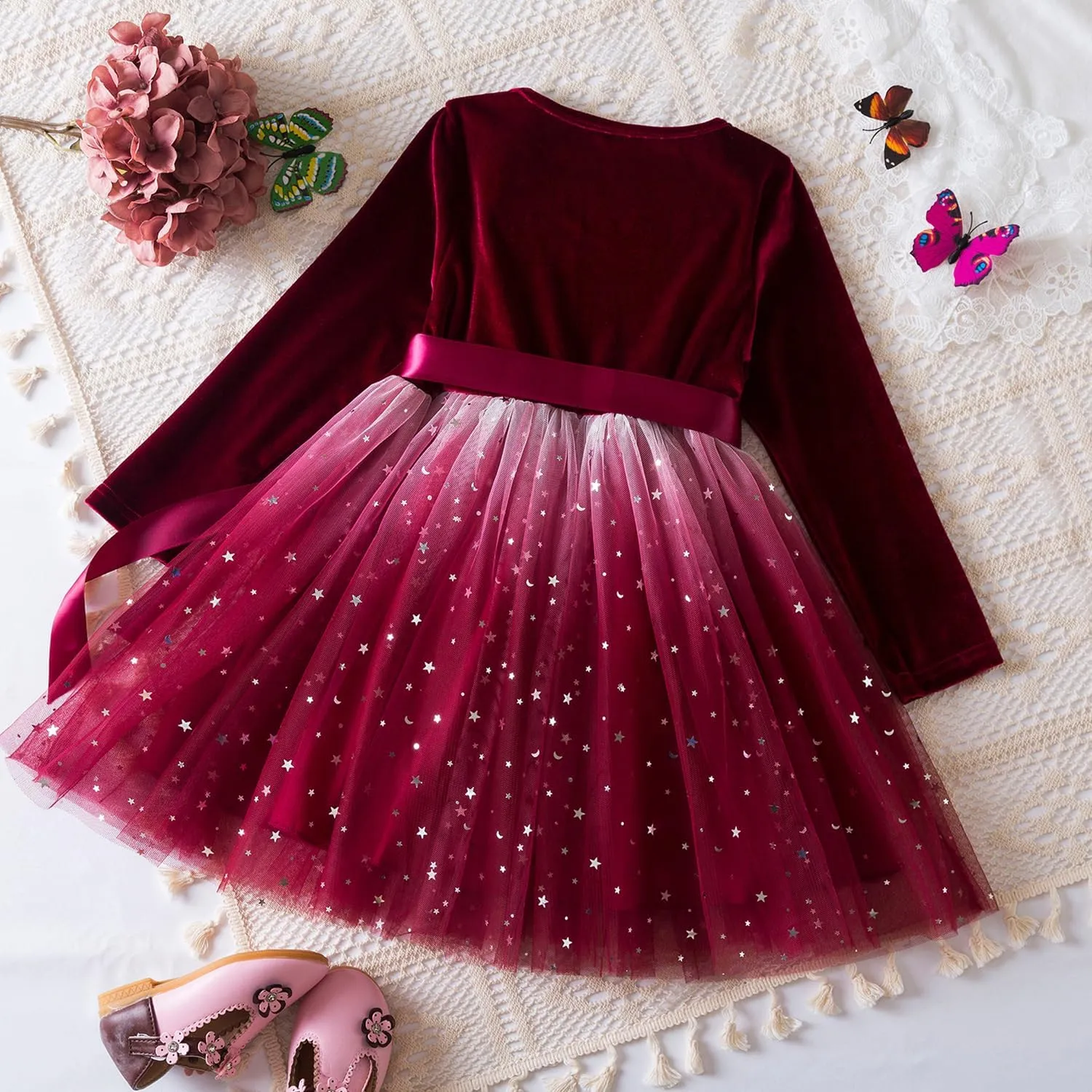 TTYAOVO Girl Long Sleeve Dress Fall Winter Princess Causal Dresses