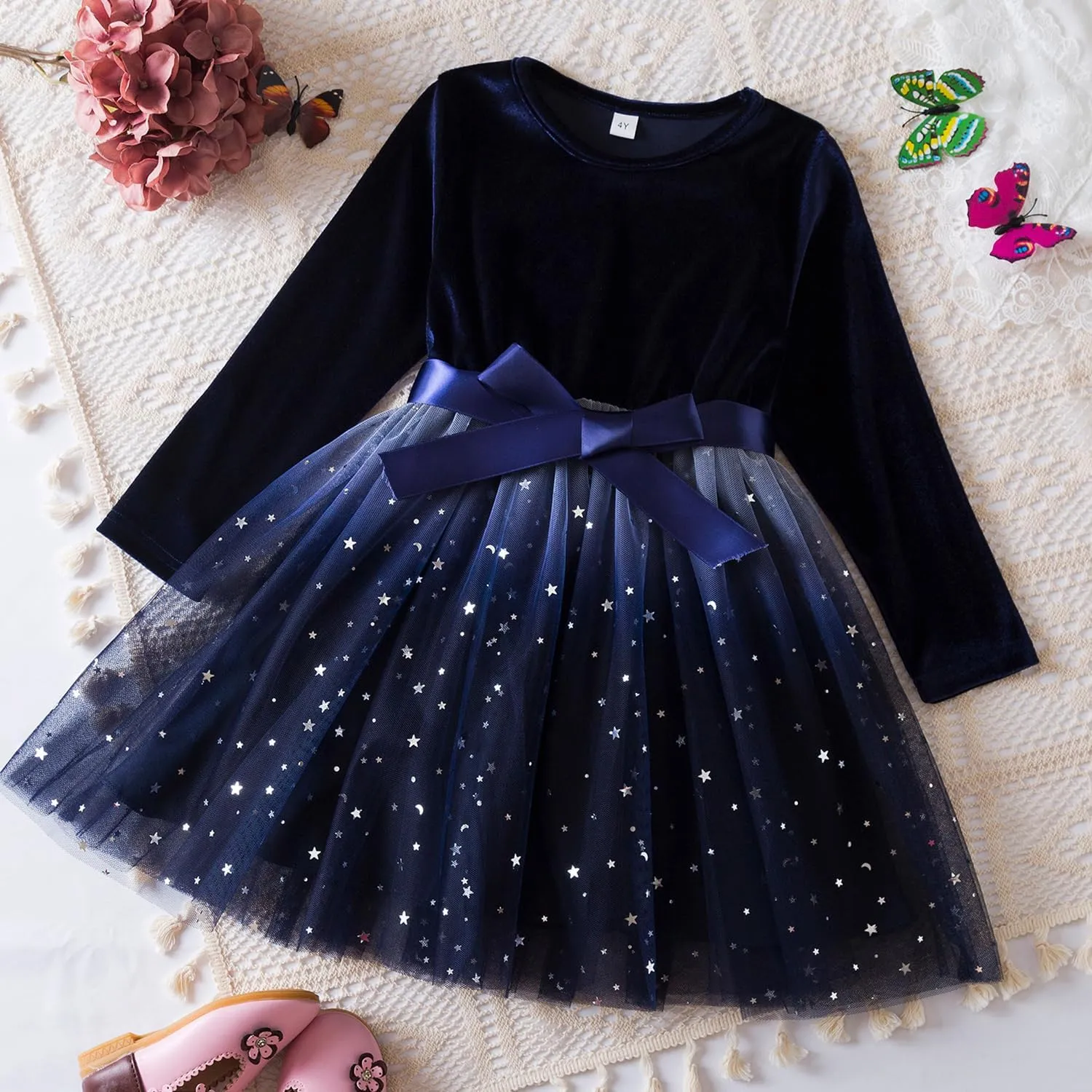 TTYAOVO Girl Long Sleeve Dress Fall Winter Princess Causal Dresses
