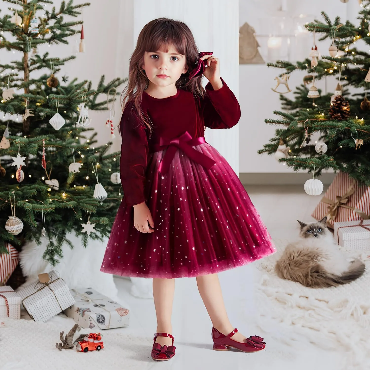 TTYAOVO Girl Long Sleeve Dress Fall Winter Princess Causal Dresses