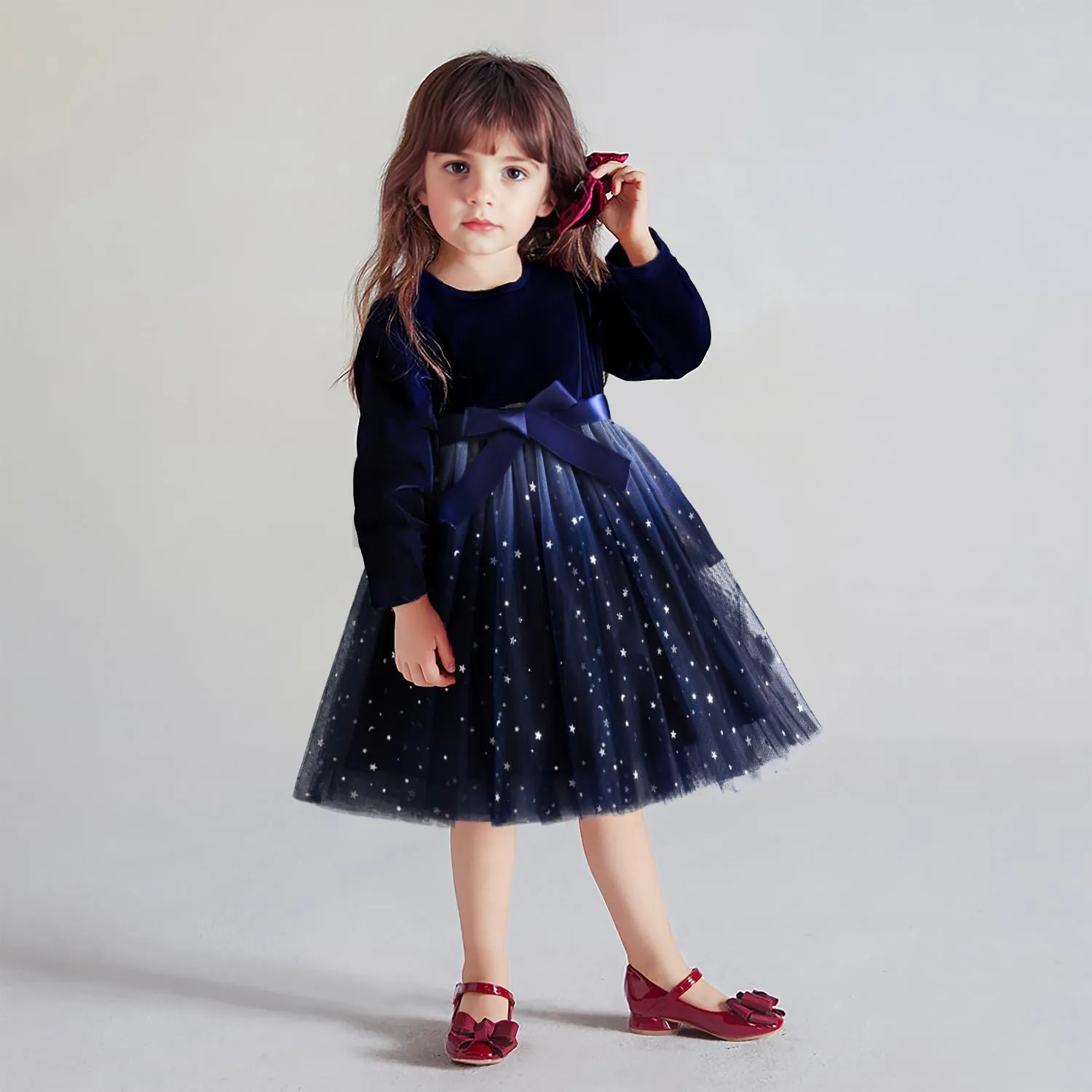 TTYAOVO Girl Long Sleeve Dress Fall Winter Princess Causal Dresses